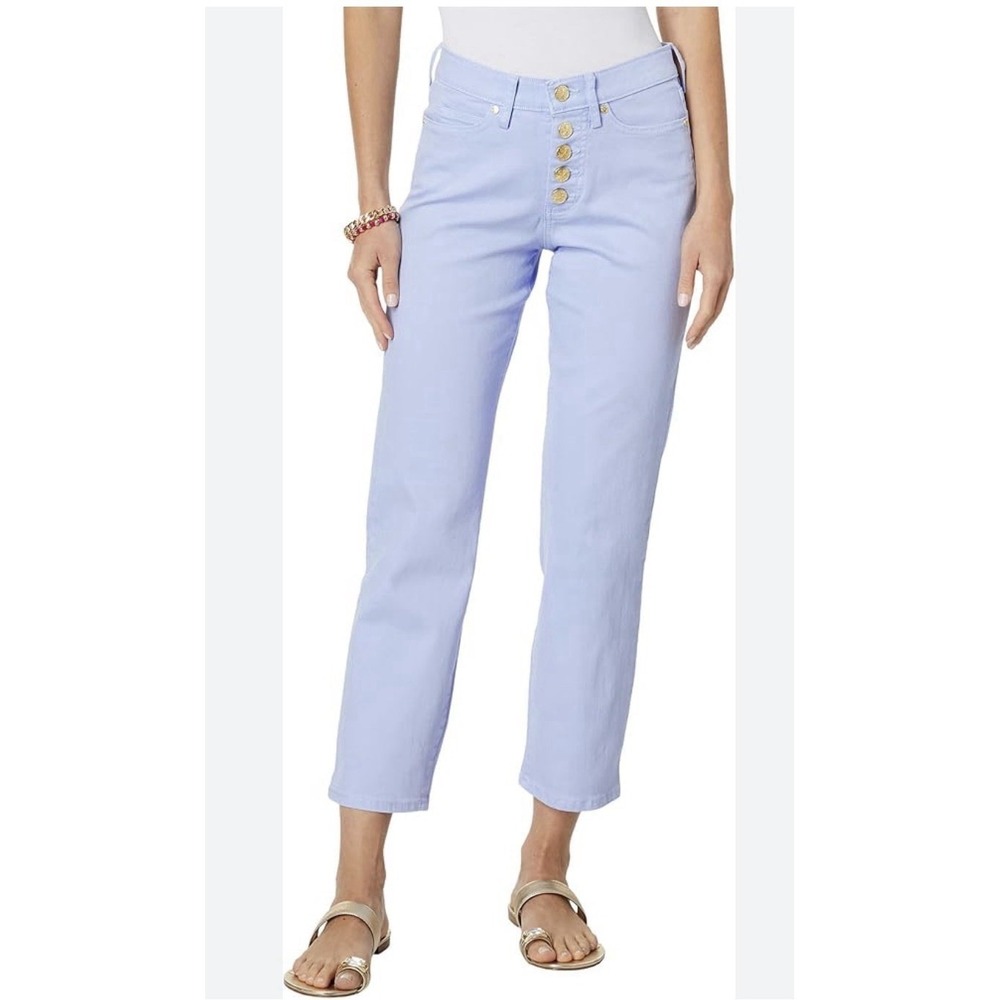 Lilly Pulitzer South Ocean High Rise Straight Leg Jeans Purple Blue Sz 4 Pants